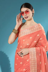 Froly Pink Lucknowi Cotton Saree