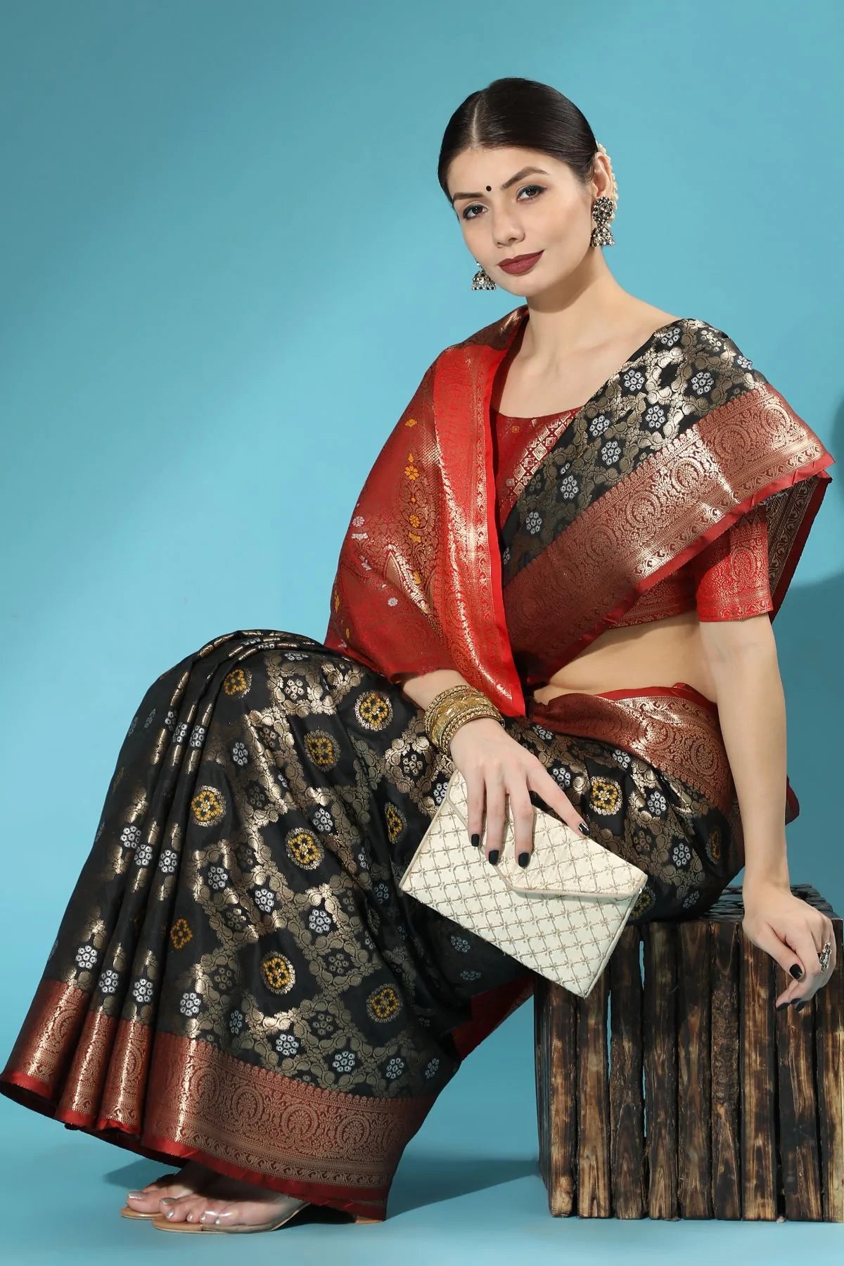 Buy MySilkLove Woodsmoke Black Woven Banarasi Silk Saree Online