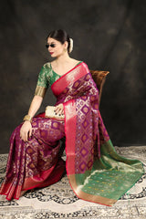 Camelot Purple Woven Banarasi Silk Saree