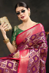 Camelot Purple Woven Banarasi Silk Saree