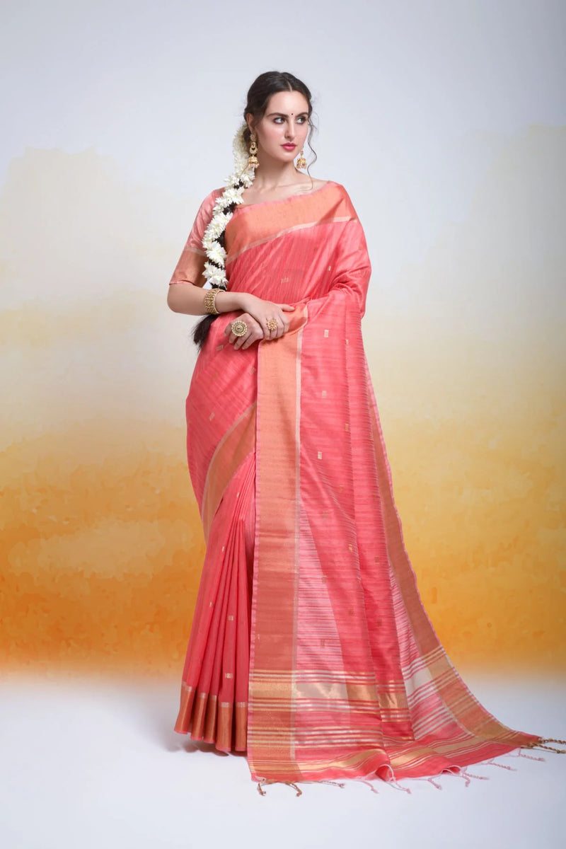 Confounding Pink Cotton Silk Saree With Splendorous Blouse Piece –  LajreeDesigner