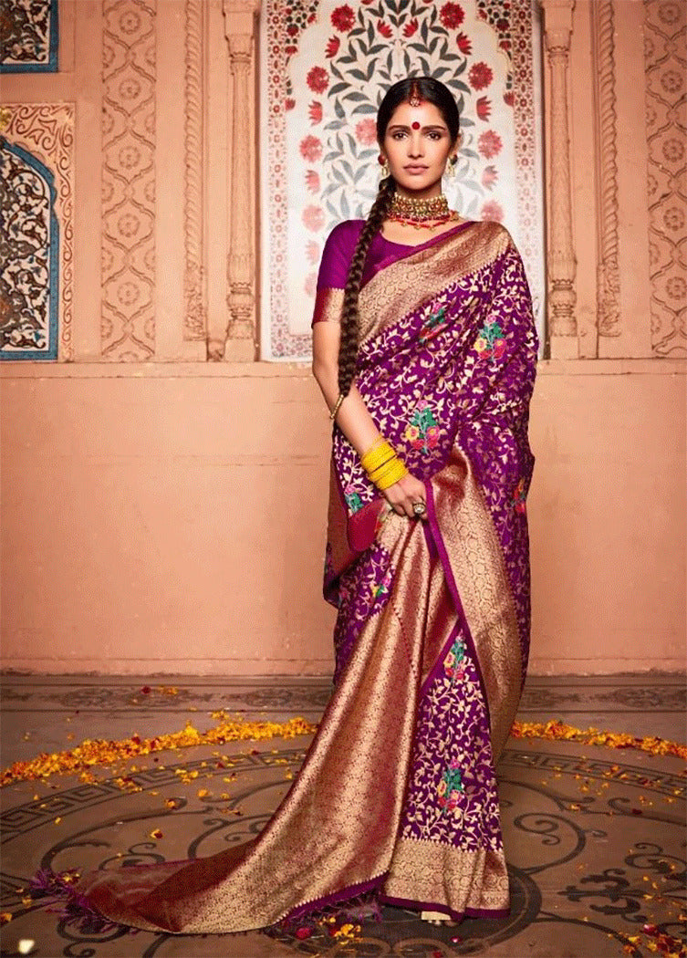 Luster Purple Zari Woven Banarasi Soft Silk Saree
