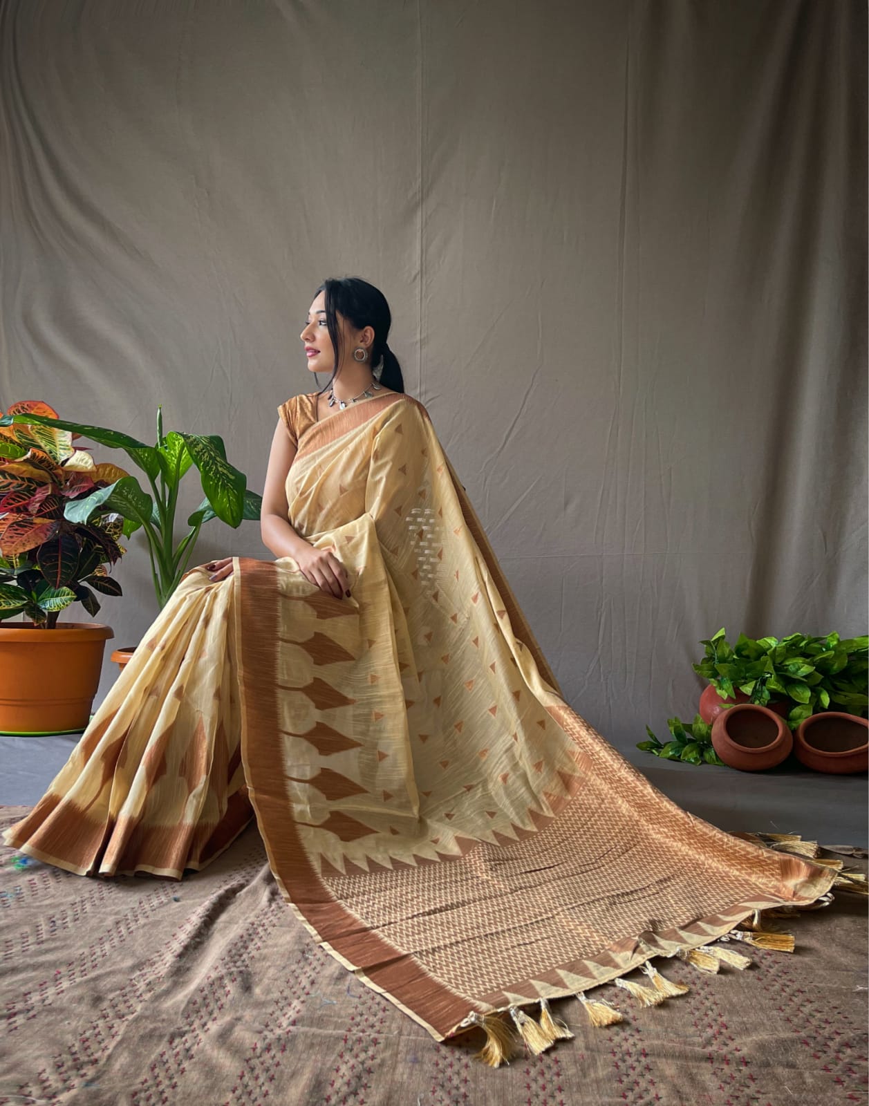 Buy MySilkLove Laser Cream Zari Woven Cotton Saree Online