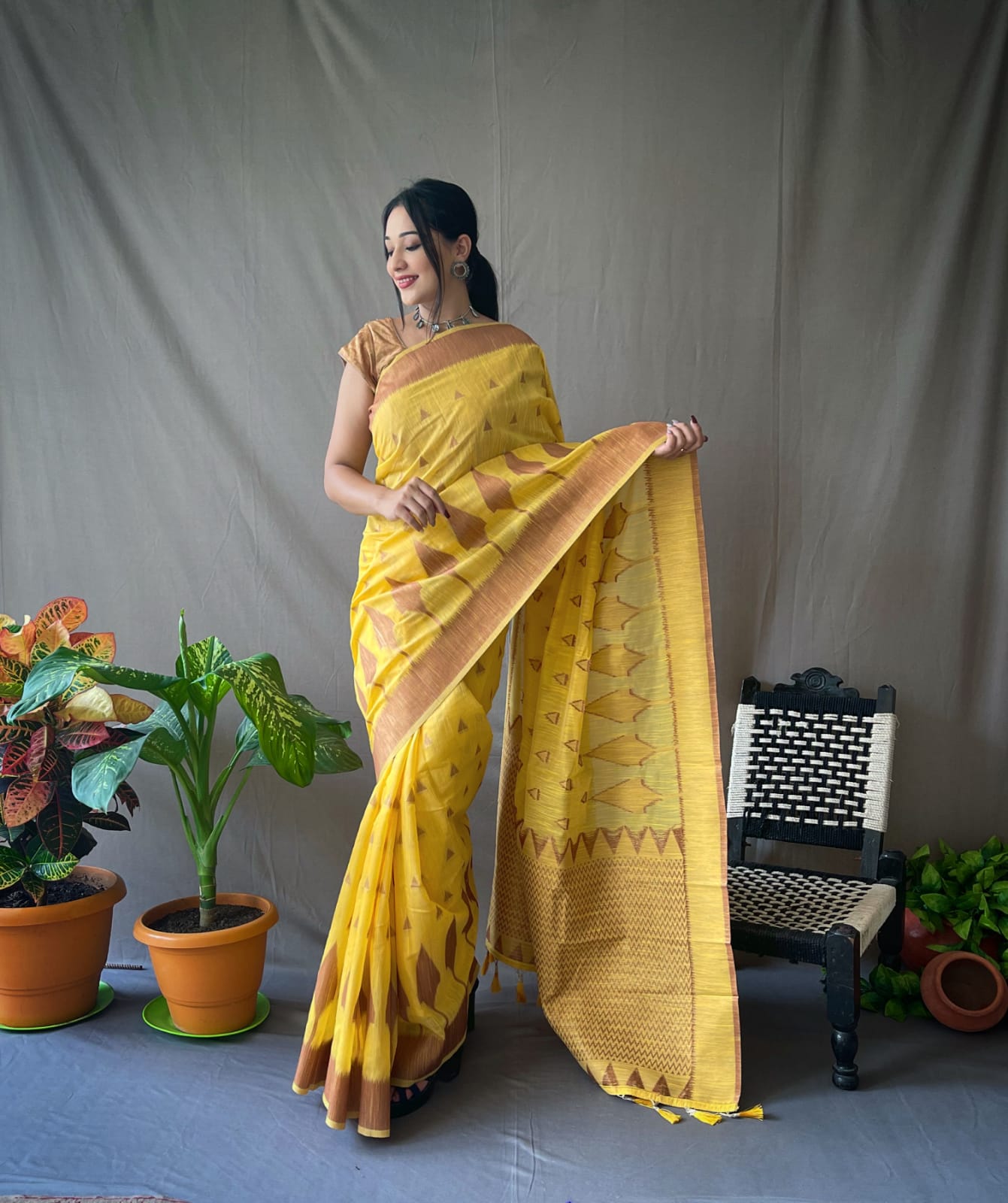 Buy MySilkLove Turmeric Yellow Zari Woven Cotton Saree Online