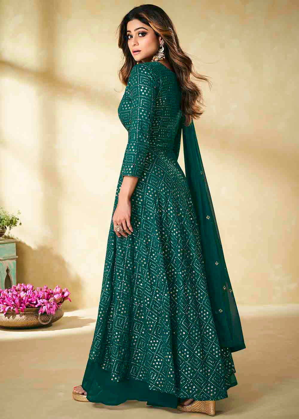 MySilkLove Green Pea Georgette unstitched Plazzo Suit