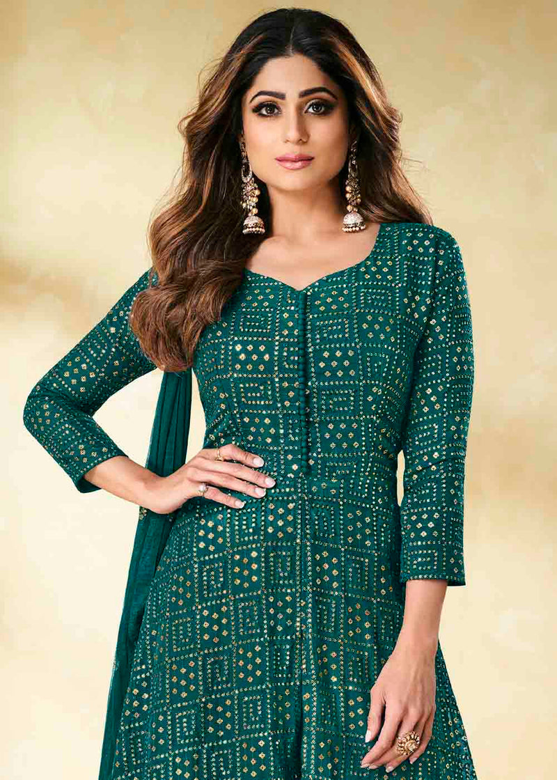 Green Pea Georgette unstitched Plazzo Suit