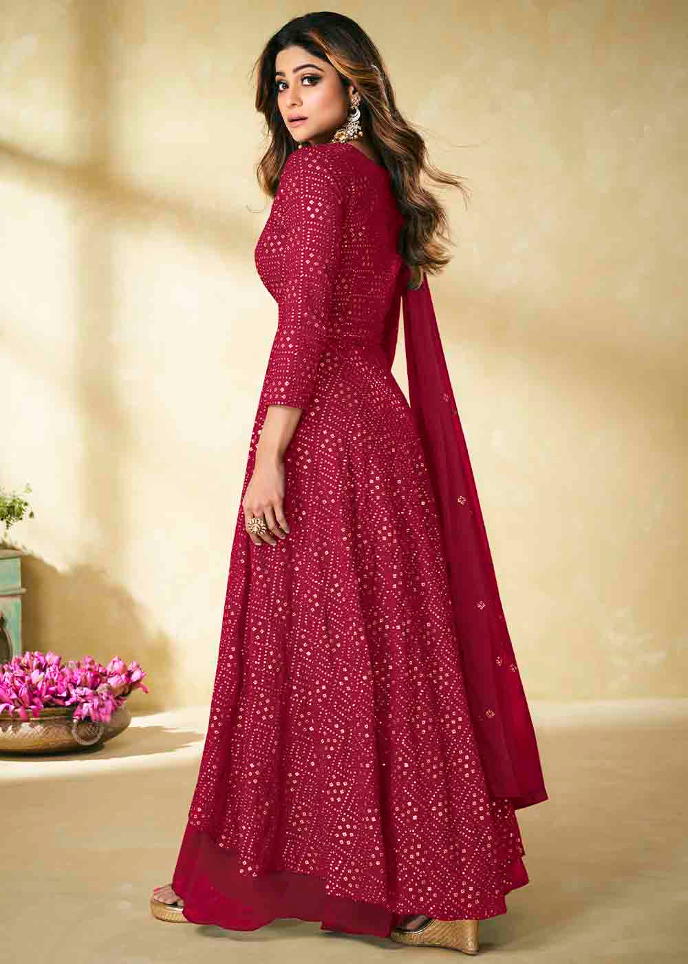 MySilkLove Claret Pink Georgette unstitched Plazzo Suit