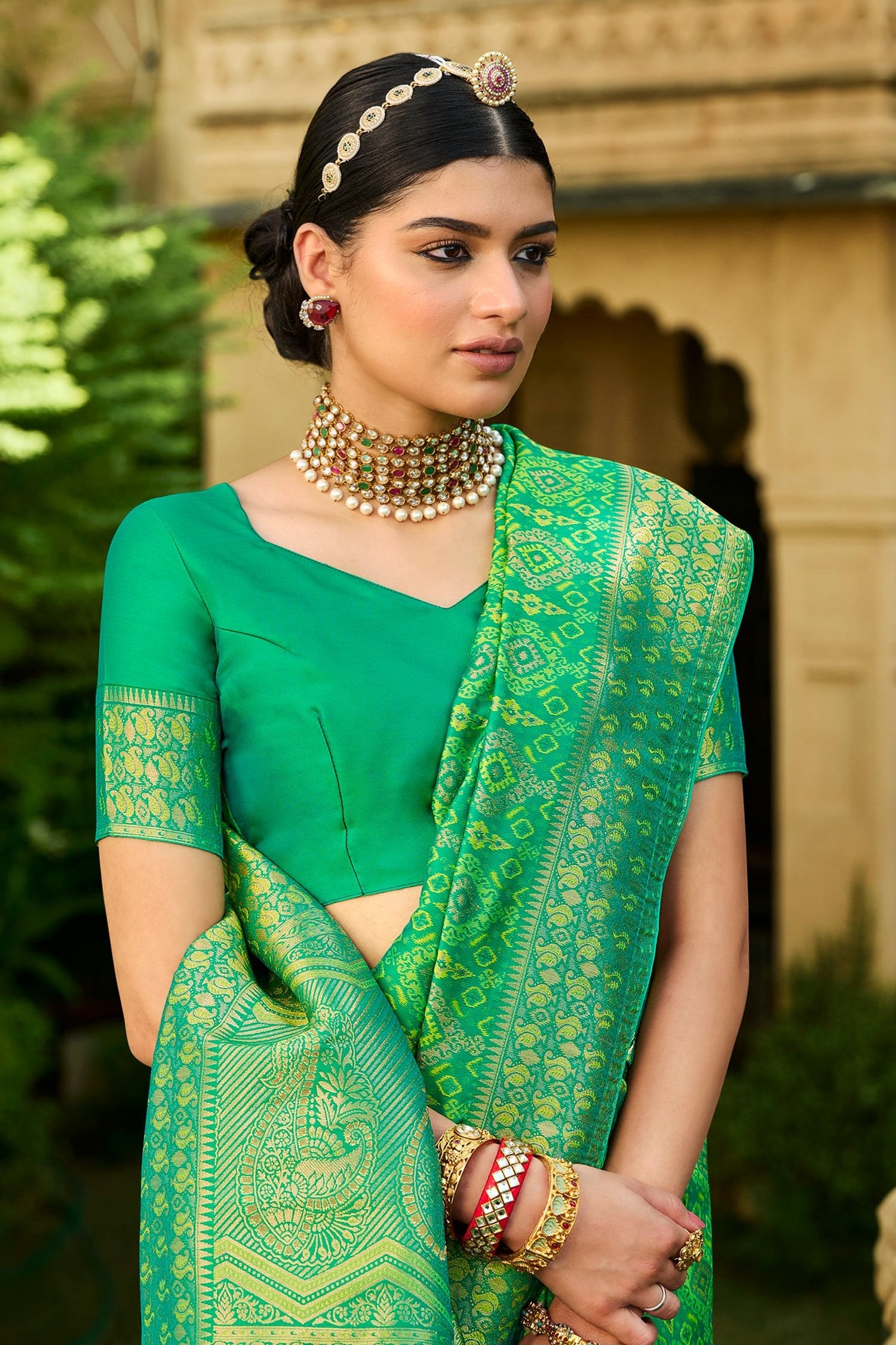 Buy MySilkLove Chateau Green Zari Woven Designer Banarasi Saree Online