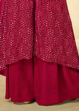 Claret Pink Georgette unstitched Plazzo Suit