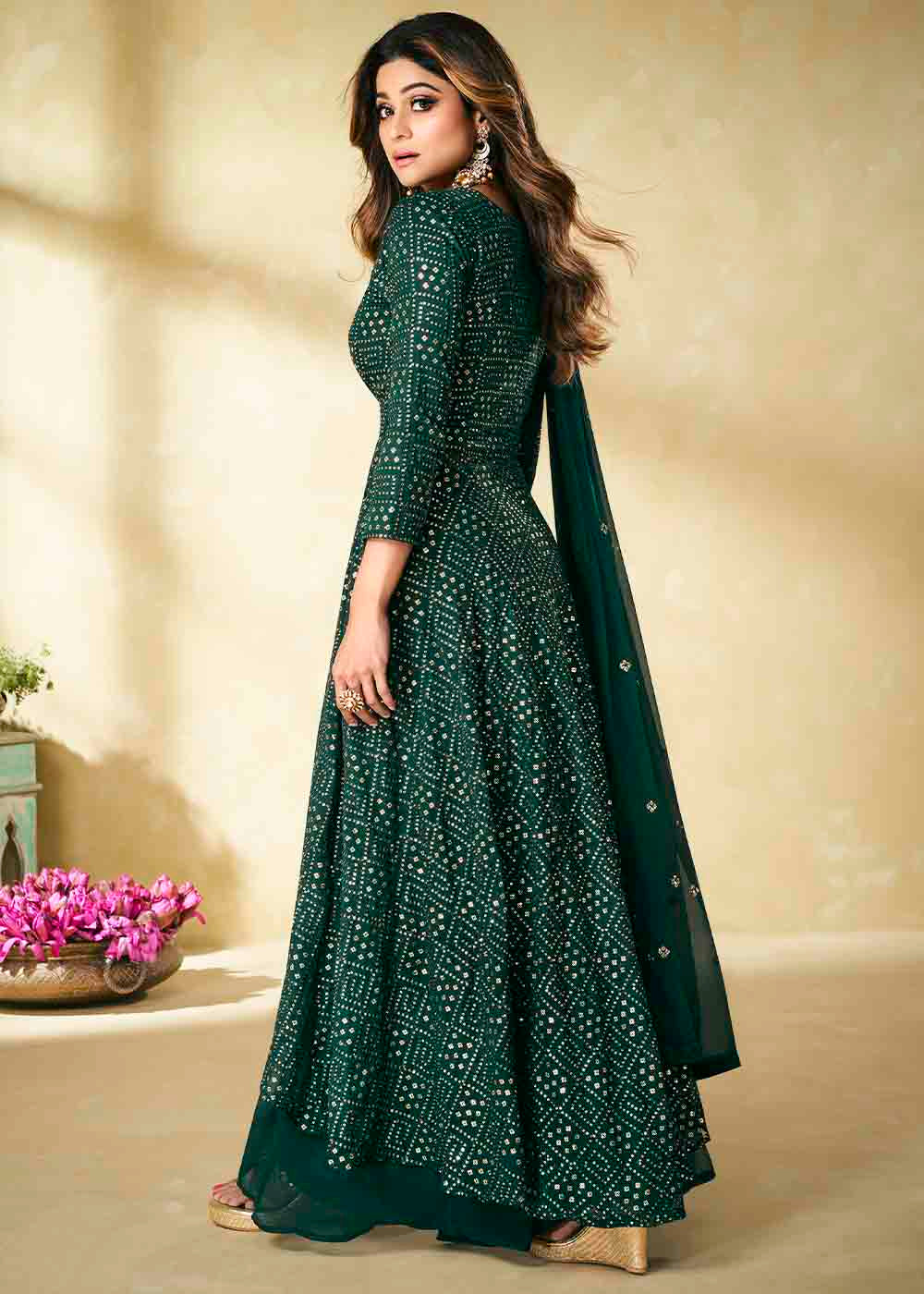 Buy MySilkLove Parsley Green Georgette unstitched Plazzo Suit Online