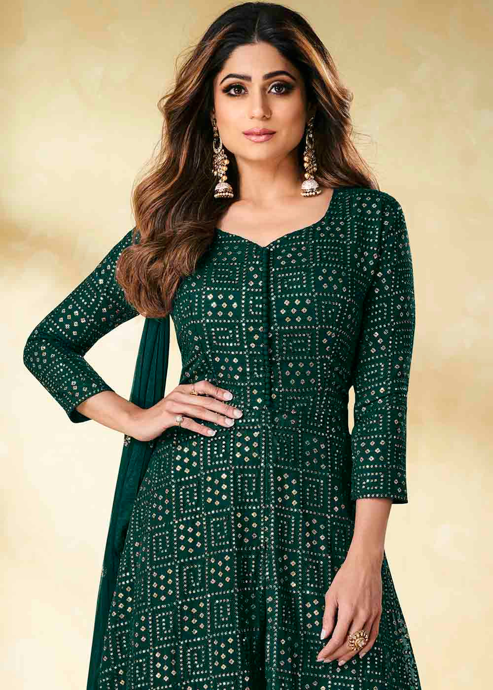 Buy MySilkLove Parsley Green Georgette unstitched Plazzo Suit Online