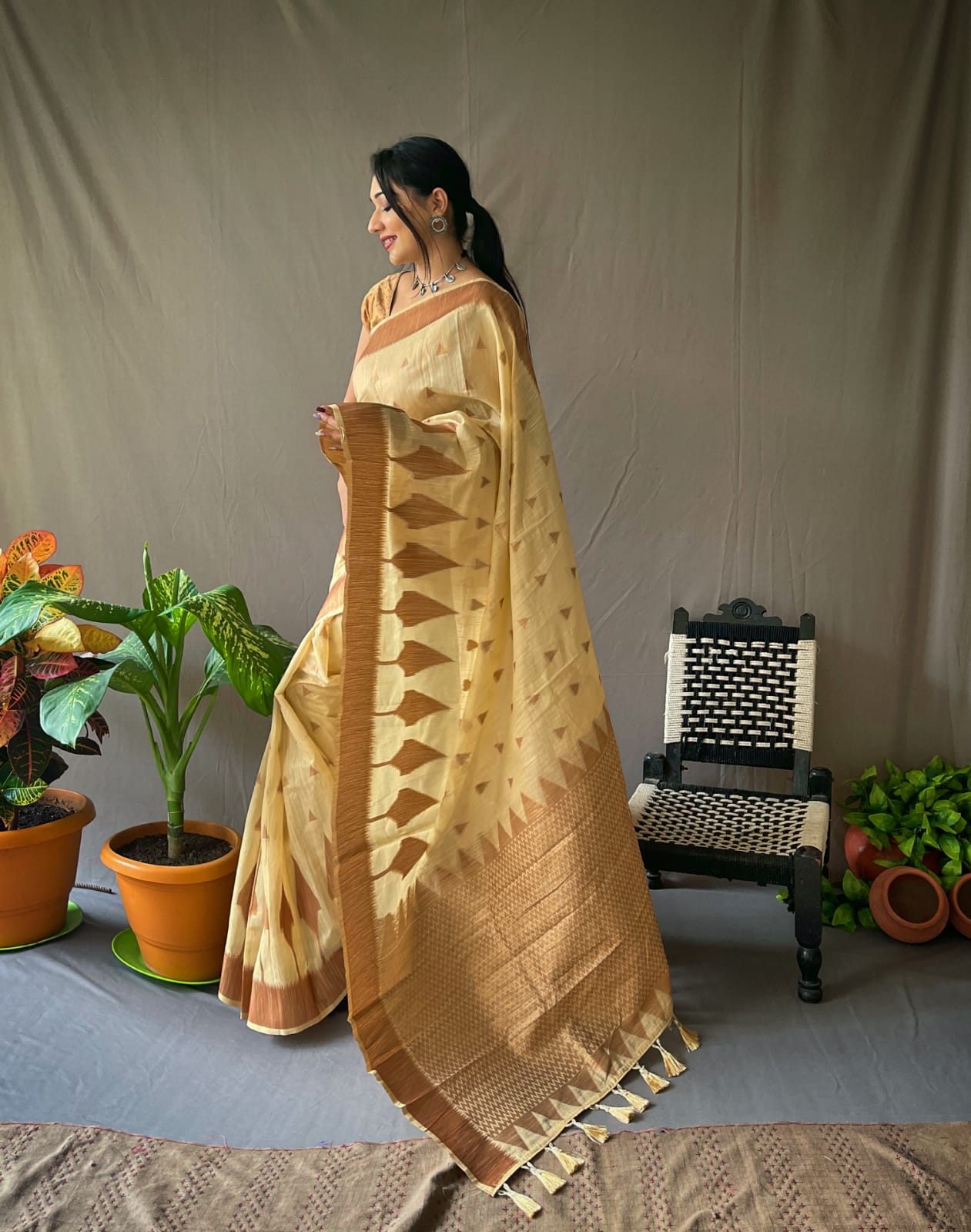 Buy MySilkLove Laser Cream Zari Woven Cotton Saree Online