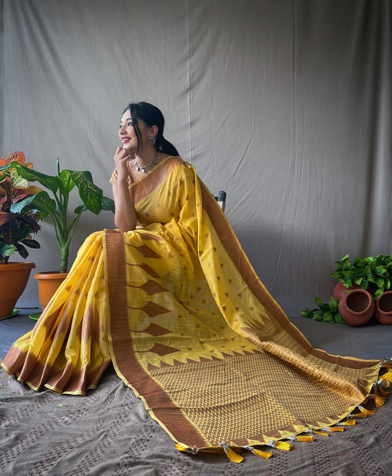 MySilkLove Turmeric Yellow Zari Woven Cotton Saree