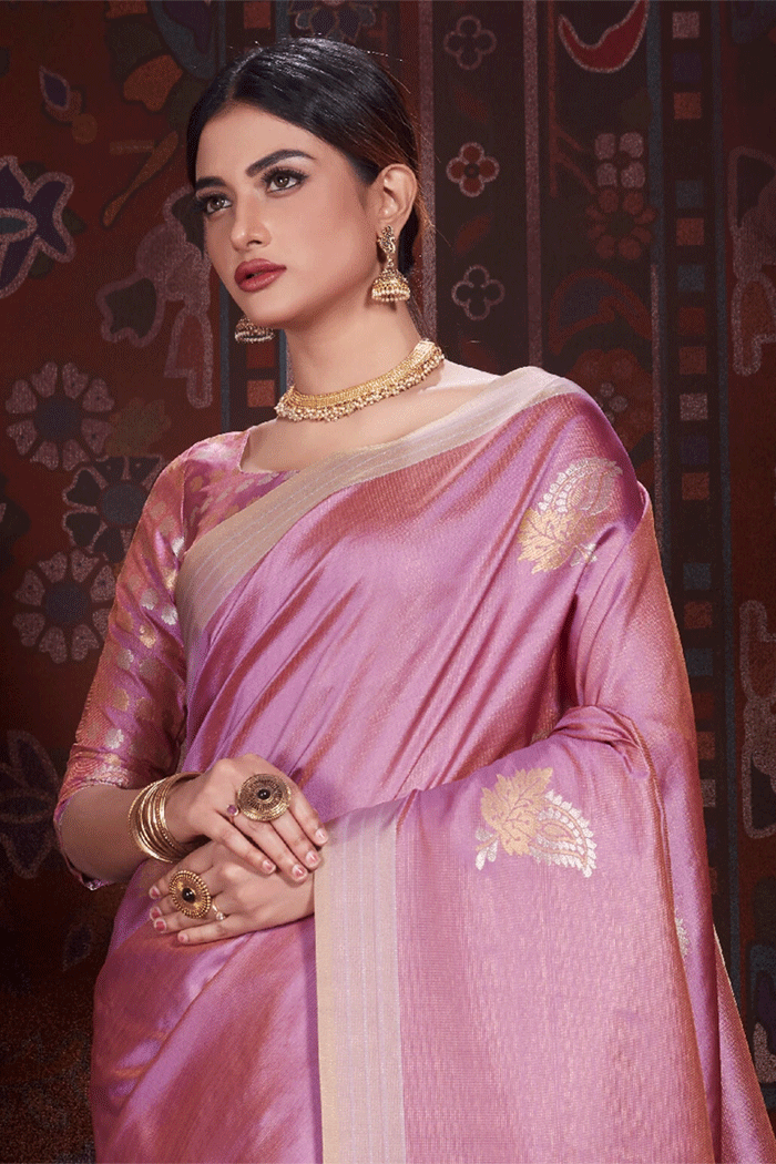 Buy MySilkLove Bouquet Pink Zari Woven Banarasi Saree Online