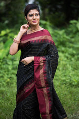Elegant Black Handloom Raw Silk Saree