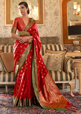 Sangria Red Zari Woven Banarasi saree