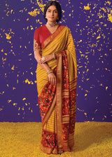 Fire Bush Yellow Printed Paithani Saree With Embroidered Blouse