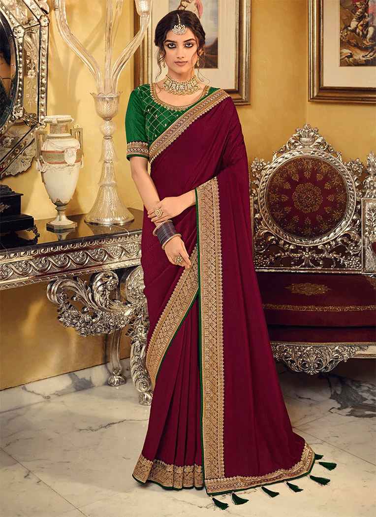 Buy MySilkLove Persian Plum Purple and Green Designer Silk Saree Online