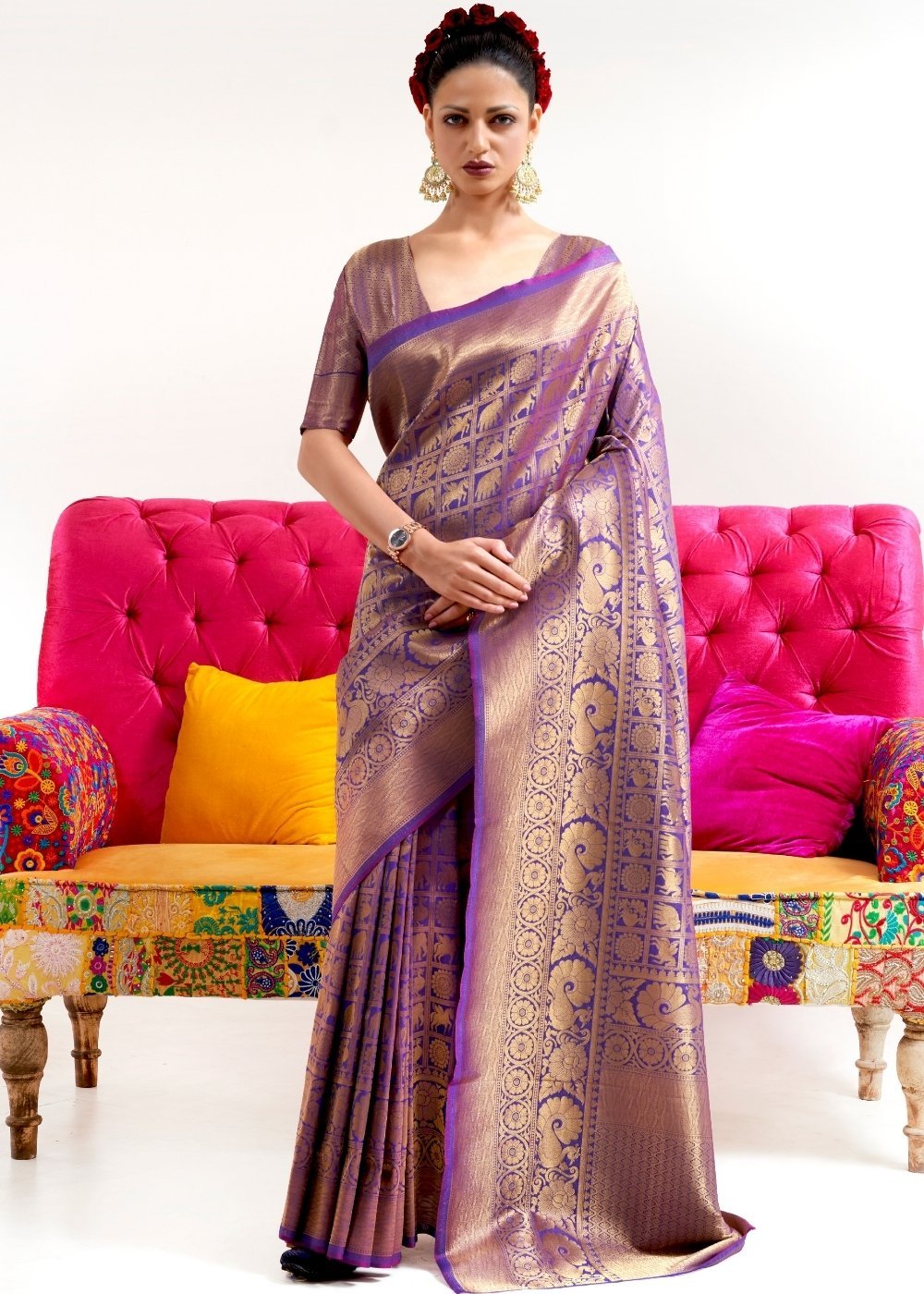 Buy MySilkLove Razzmic Berry Purple Zari Woven Kanjivaram Silk Saree Online