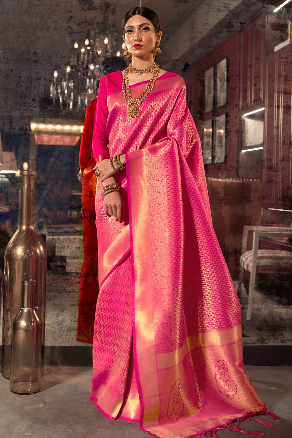 MySilkLove Rose Pearl Pink Woven Kanjivaram Saree