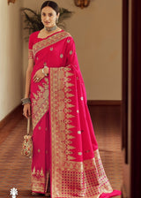 Flush Mahogany Pink Handloom Woven Banarasi Silk Saree
