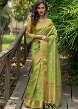 Peridot Green Assam Silk Saree