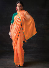 Neon Carrot Orange Bandhani Print Soft Silk Saree