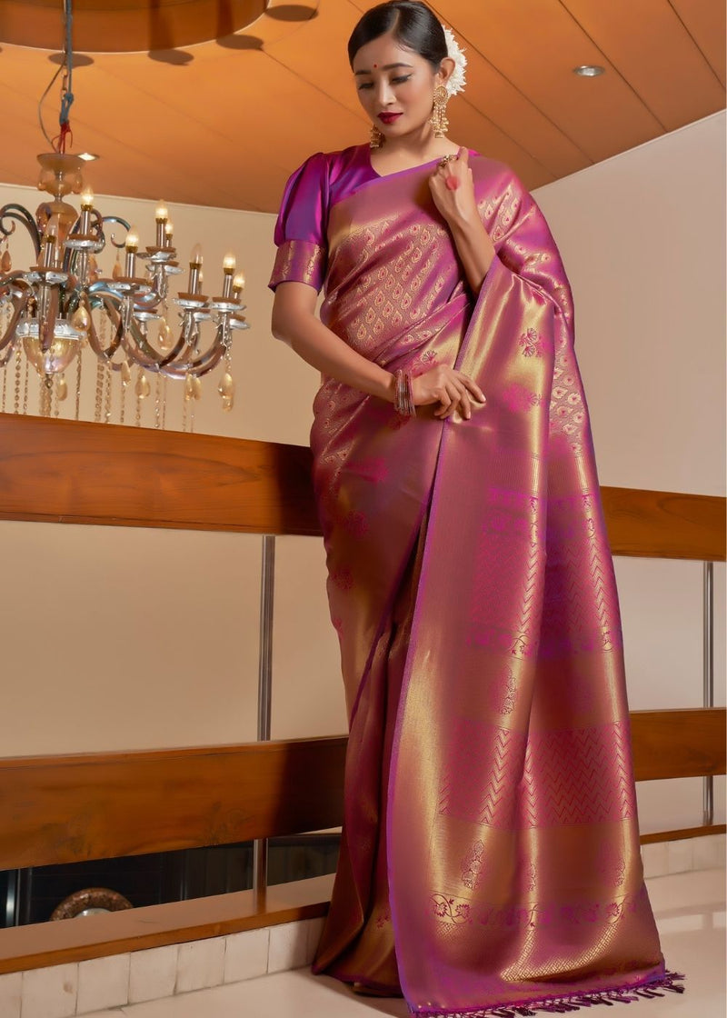 Claret Purple Zari Woven Kanjivaram silk Saree