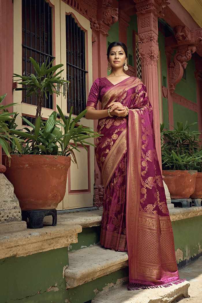 Hippie Purple Zari Woven Banarasi Saree
