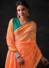 Neon Carrot Orange Bandhani Print Soft Silk Saree