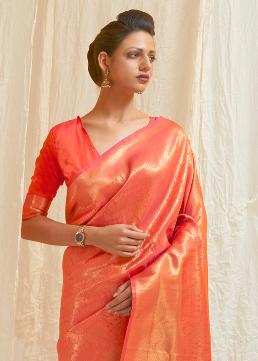 MySilkLove Sunset Orange Zari Woven Kanjivaram Silk Saree