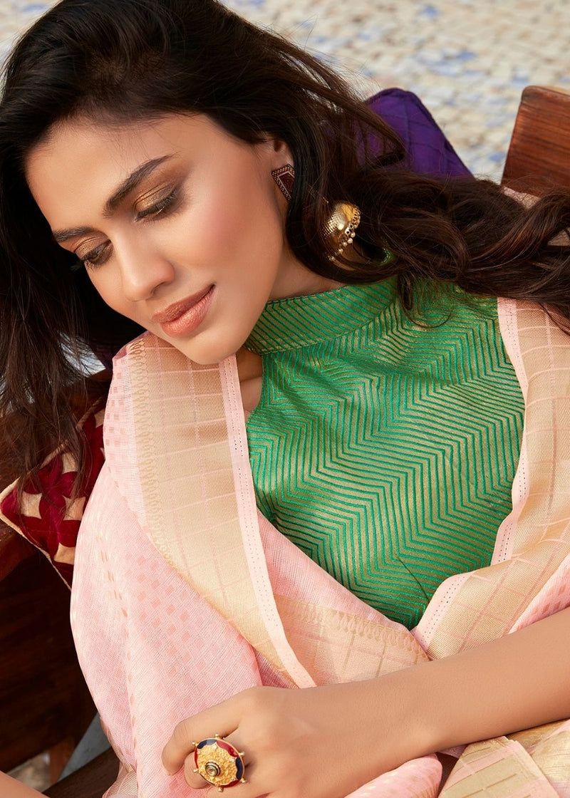 Shilo Pink Zari Woven Chanderi Banarasi Saree