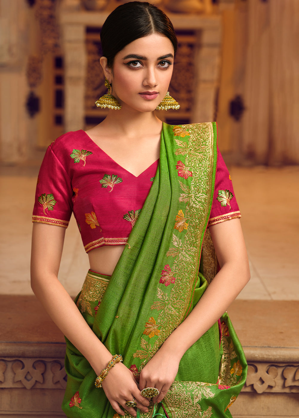 MySilkLove Chelsea Green Woven Banarasi Saree with Embroidery Work