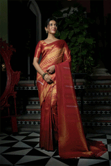 Stiletto Red Zari Woven Kanjivaram Saree