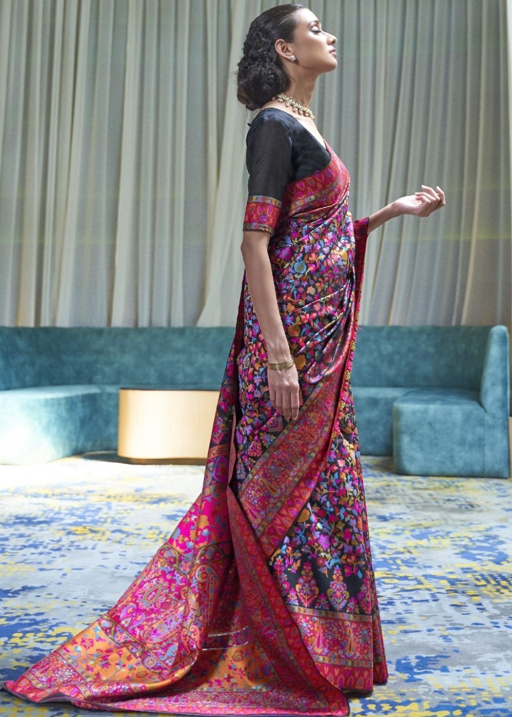 Buy MySilkLove Hibiscus Pink Banarasi Jamawar Woven Silk Saree Online