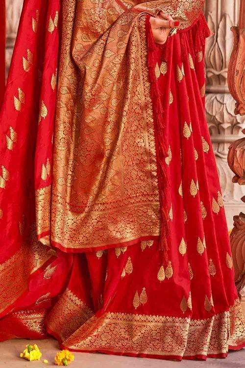 Monza Red Handloom Woven Banarasi Saree