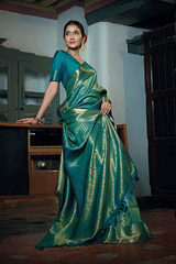 Paradiso Blue Zari Woven Kanjivaram Saree