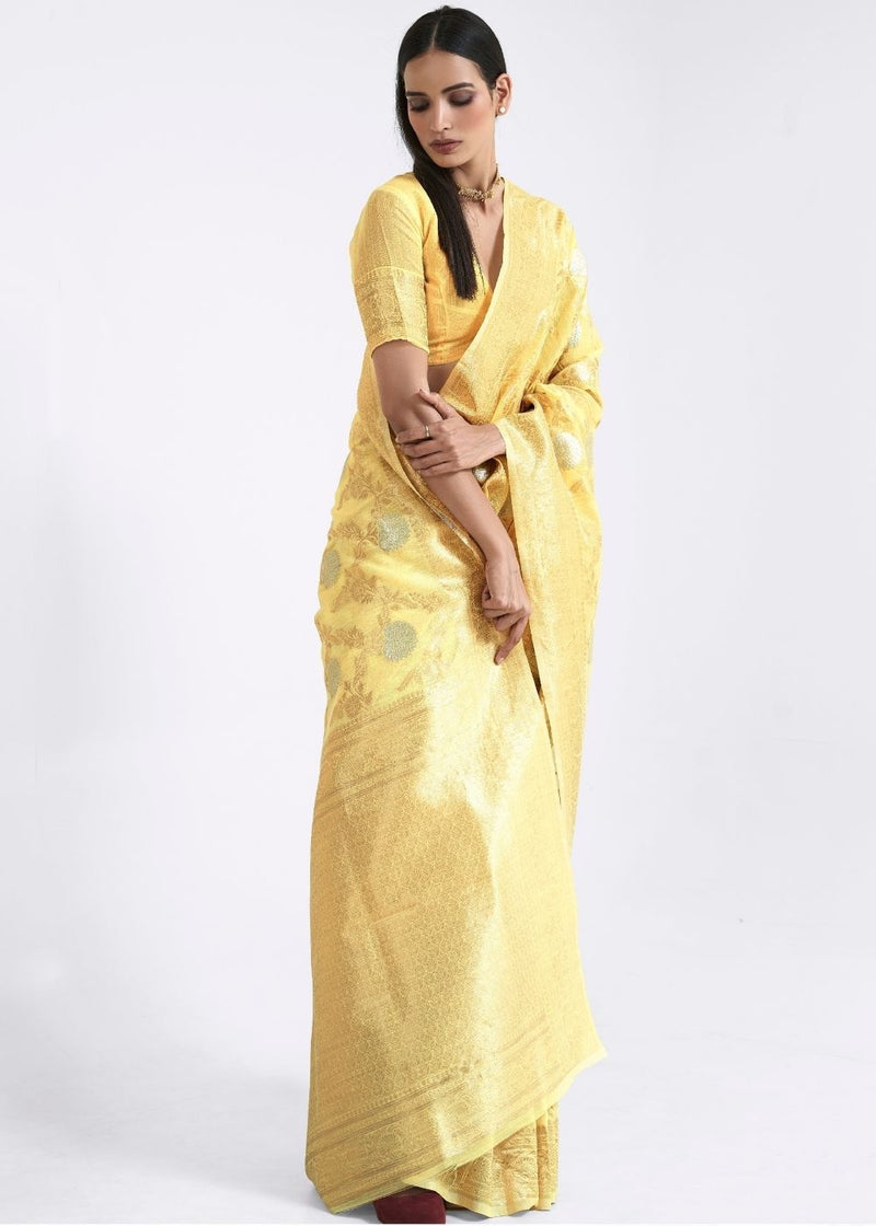 Rob Roy Yellow Zari Woven Linen Saree