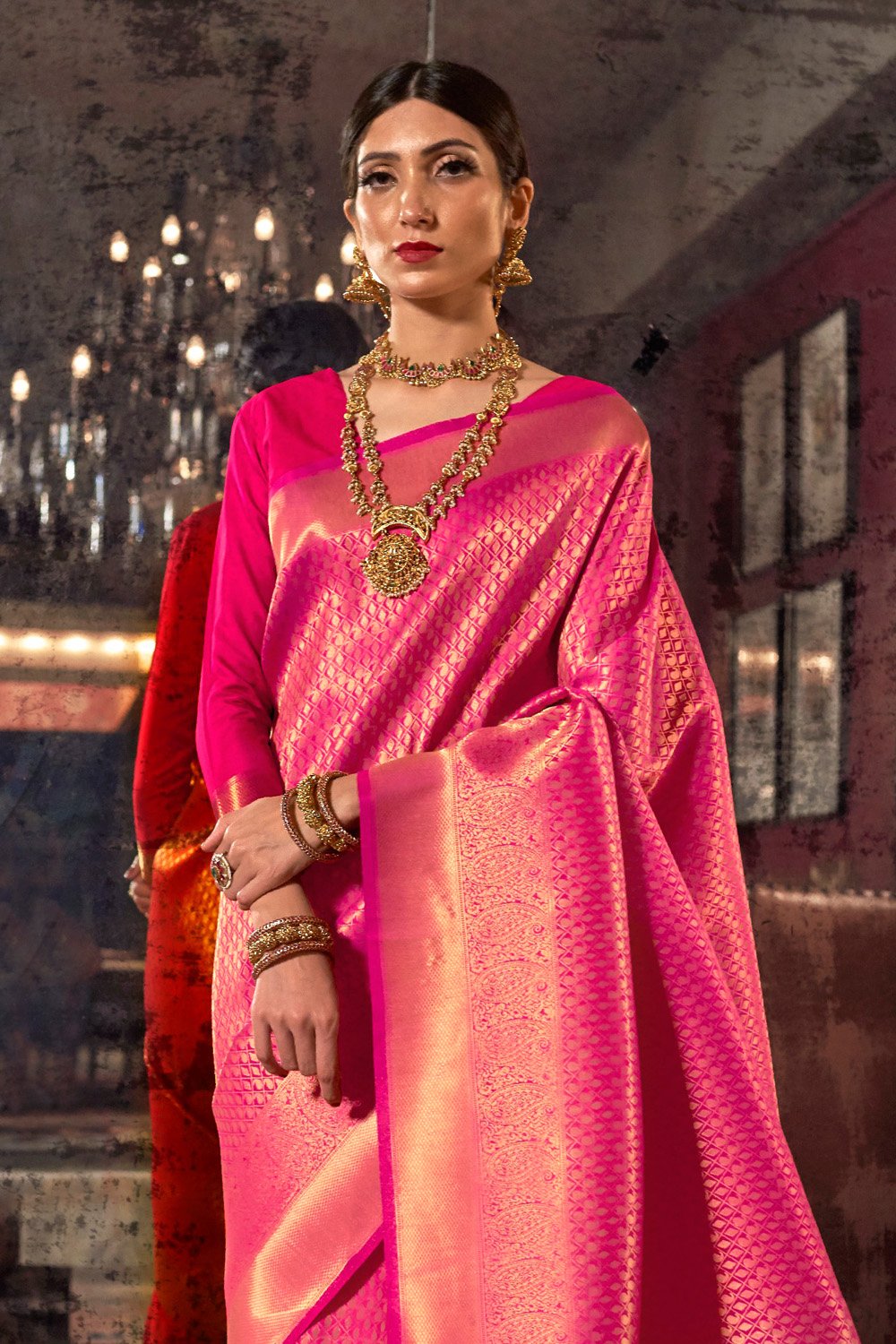 Buy MySilkLove Rose Pearl Pink Woven Kanjivaram Saree Online