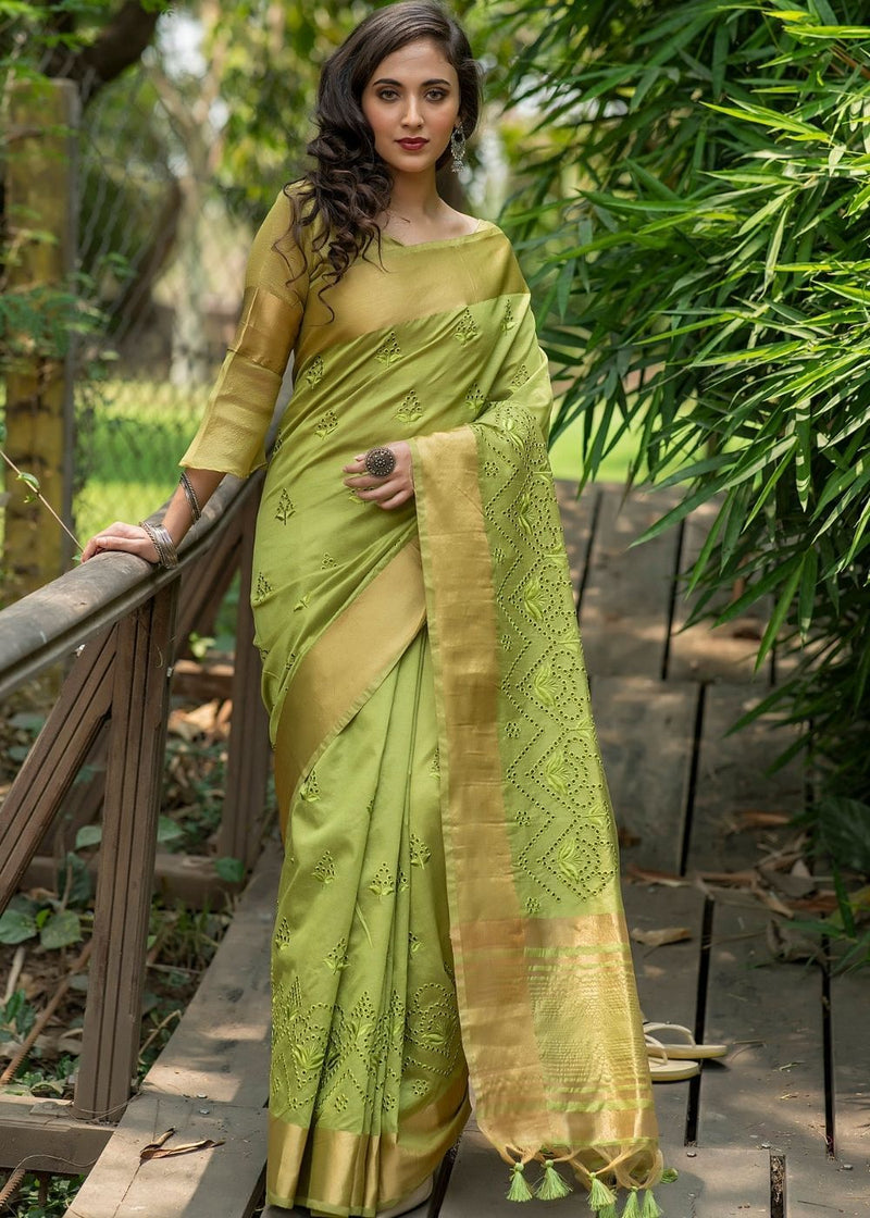 Peridot Green Assam Silk Saree