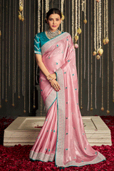 Beauty Bush Pink Zari Woven Designer Banarasi Saree