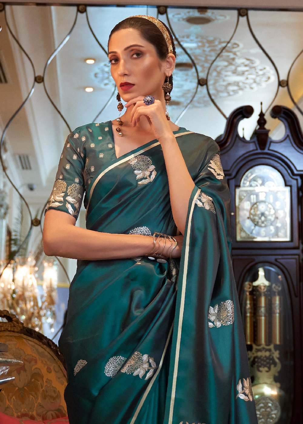 Buy MySilkLove Tiber Green Zari Woven Banarasi Silk Saree Online