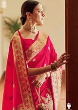 Flush Mahogany Pink Handloom Woven Banarasi Silk Saree