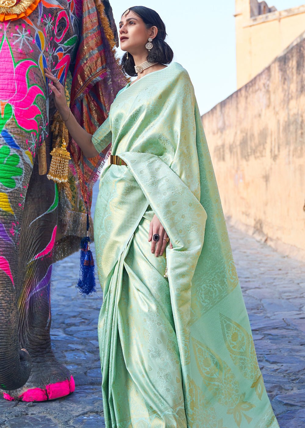 Buy MySilkLove Moss Green kanjivaram Woven Silk Saree Online