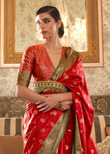 Sangria Red Zari Woven Banarasi saree