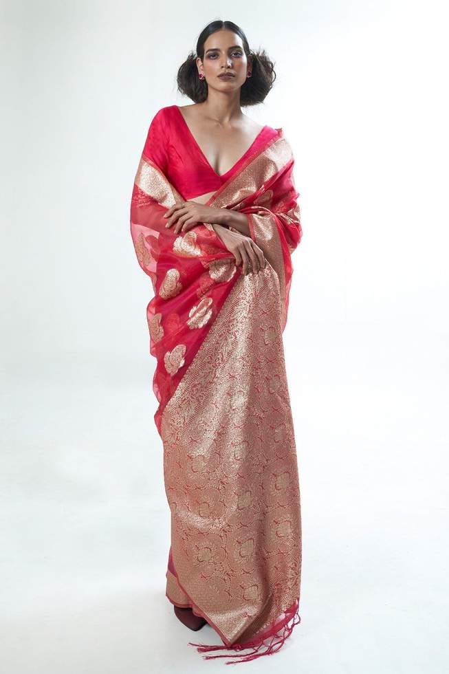 Cardinal Red Organza Silk Saree