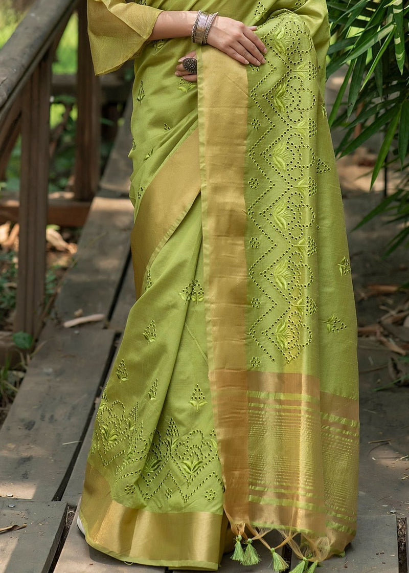 Peridot Green Assam Silk Saree