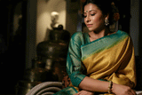 Kumera Yellow and Blue Zari Woven Kanjivaram Saree