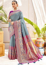 Granny Blue and Purple Zari Woven Banarasi Saree