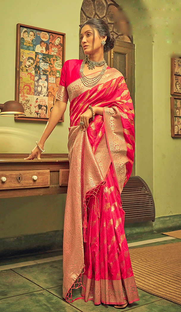 Buy MySilkLove Scarlet Red Zari Woven Banarasi Saree Online